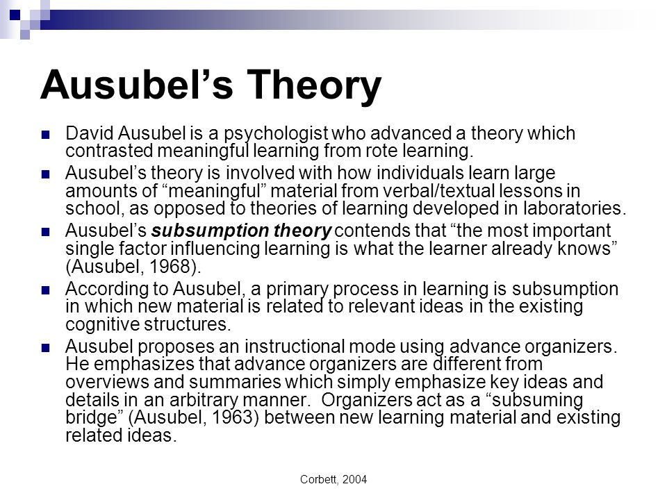 Ausubel cognitive theory clearance